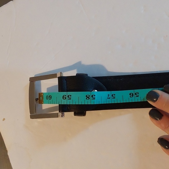 MENS Black Premium leather Neutral Minimalist Belt Silver tone Buckle Sz.2X - Picture 5 of 6